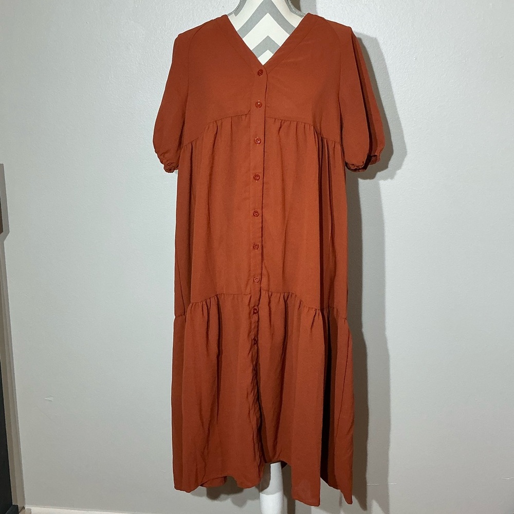 Emery Rose Large  Terracotta V-Neck Midi Dress